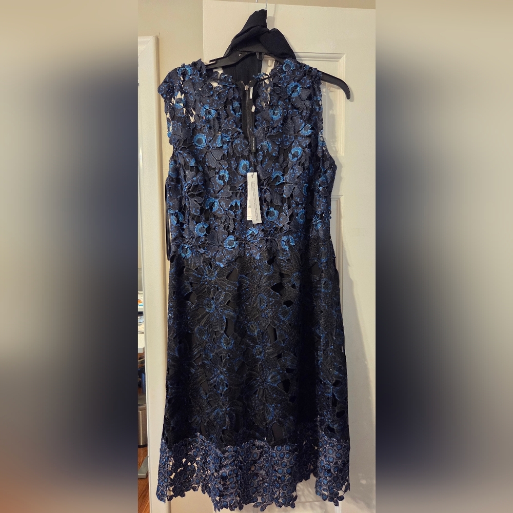 Brand New With Tag Elie Tahari Navy and Black Silk Organza Dress